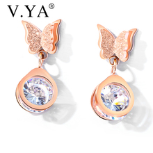 V.YA New Style Butterfly Earrings For Women Stainless Steel Rose Gold Earrings Zircon Earrings For Girls Best Gift Dropshipping 2024 - buy cheap