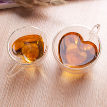Стеклянная кружка для чая с двойными стенками, термостойкая креативная кружка для чая в форме сердца, чашка для молока, лимонного сока, посуда для напитков, кофейные чашки, кружки, подарок 2024 - купить недорого