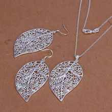 Factory price top quality jewelry silver plated  leaf jewelry sets necklace bracelet bangle earring ring SMTS180 2024 - buy cheap