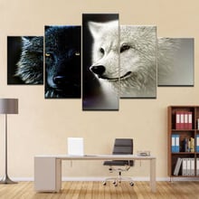 Lienzo HD impreso decoración para el hogar 5 piezas Lobo pareja pinturas blanco y negro Animal póster sala de estar Marco de arte de pared 2024 - compra barato