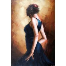 Pintura al óleo de arte hecho a mano para niña, español-Flamenco-bailarina-óleo-sobre lienzo, retrato de mujer, imagen para decoración de dormitorio 2024 - compra barato