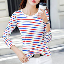 T Shirt Women 2021 Autumn Striped Tshirt Women Long Sleeves O Neck Colorful T Shirt Women's Tops Casual Cotton Tee Shirt Femme 2024 - buy cheap