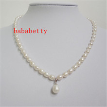 Collar de perlas con colgante de perlas de 6-7MM de color blanco y rosa con agua arroz natural impecable a la moda 2024 - compra barato