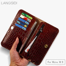 LANGSIDI brand genuine calf leather phone case crocodile texture flip multi-function phone bag ForMeizu M E hand-made 2024 - buy cheap
