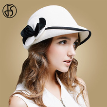 FS 2018 Winter White Wool Hat Women Felt Bowler Fedora Elegant Flower Wide Brim Cloche Ladies Church Hats Floppy Round Caps 2024 - buy cheap