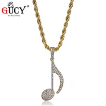 Ожерелье GUCY с кулоном в виде музыкальной ноты в стиле хип-хоп, позолоченное, серебряное покрытие, микрозакрепка, кубический циркон, украшение для мужчин и женщин, Подарочная бижутерия 2024 - купить недорого