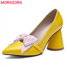 MORAZORA 2021 colores sólidos de las mujeres bowknot slip on zapatos de Primavera Verano dama del dedo del pie puntiagudo zapatos de tacón alto zapatos de la boda Vestido Mujer 2024 - compra barato