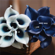 Темно-синие Калла лилии Настоящее прикосновение цветы искусственные цветы шелковые свадебные букеты, центральные, свадебные украшения 2024 - купить недорого