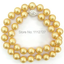 Natural Stone 10mm gold-color South Sea Shell Pearl Necklace Beads Fashion Jewelry 18" AAA + Magnet Clasp BV198 Wholesale Price 2024 - buy cheap