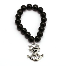 Anime ONE PIECE Bracelets Luffy  Charm Handmade Natural Black Onyx Beads Bracelet Men Women Bangle Jewelry Accessories 2024 - buy cheap