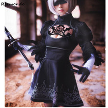 Game NieR: Automata YoRHa No 2 tipo B, disfraz de Cosplay, vestido negro Sexy con guantes, pelucas sintéticas 2B para mujeres y niñas, vestido completo 2024 - compra barato