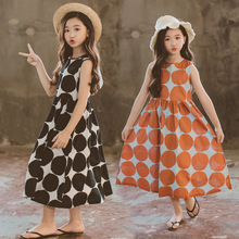 Summer dress 2020 big girl long dress kids polka dot sleeveless beach vestido maxi princess party frock cotton teen clothes 2024 - buy cheap