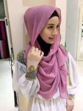 H1018 Latest plain big size bubble chiffon muslim long scarf islamic hijab scarf headscarf shawl headwrap 2024 - buy cheap