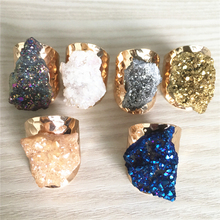 New Hot Natural Stone Crystal Flower Geode Rings Gold Electroplate Raw Agates Geode Raw Ore Ring Resizable Size Jewelry 6pcs 2024 - buy cheap