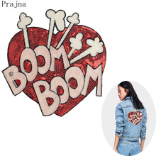 Prajna Boom Boom Heart Patch Sew On Love Red Heart Patch Sequin Embroidered Patches For Clothes Valentine's Gift Badge Appliques 2024 - buy cheap