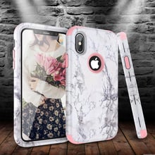 Grandever capa de luxo de mármore pc amortecedor de silicone rígido para iphone 6 6s 7 8 plus para iphone 5 se x 360 unicórnio bonito 3 em 1 capa 2024 - compre barato