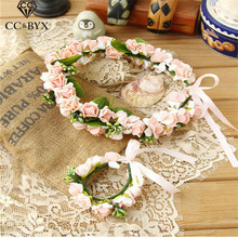 CC Flower Crowns Tiaras Child Bracelet 2Pcs Romantic Garland Wedding Hair Accessories For Bridal Bridesmaids Beach Jewelry su026 2024 - buy cheap