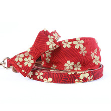 Unique Dog Collar Leash Set PU Leather Floral Print Bow Tie Collar Bandana Necklace Pet Product Dog Accessories for Small Dogs 2024 - buy cheap