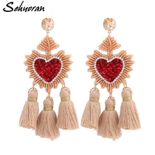 Sehuoran Bohemian Drop Earrings For Women Wedding Tassel Earrings Jewelry Heart Pendant Fringed BeadsHandmade Brand Design 2024 - buy cheap