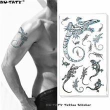 Nu-taty tatuagem temporária de lagarto preto, tatuagem artística para o corpo, braço flash, 17*10cm à prova d'água, tatuagem falsa de henna, adesivo indolor 2024 - compre barato