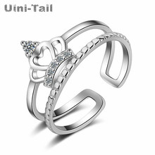 Uini-Tail hot new 925 Tibetan silver open ring Korean version of the tide crown double double ring personality student jewelry 2024 - buy cheap
