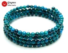 Qingmos Trendy Natural Chrysocolla Bracelets for Women with 4-5mm Round Green Chrysocolla Steel Wire Wrap Bracelet Jewelry 28'' 2024 - buy cheap