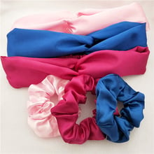 New 2Pcs/Set Satin Hair Scrunchies+Silky Headband Women Elastic Hair Bands Girls Headwear Solid Rubber Hair Ties Ponytail Holder 2024 - buy cheap