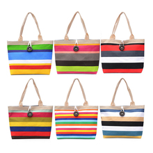 1 Pcs Women Girls Colored Stripes Handbag Canvas Large Striped Summer Shoulder Tote Beach Bag High Quality 2024 - buy cheap