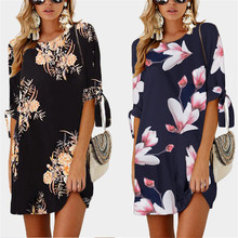 Summer Women Chiffon Dress 2020 Casual Bow Tie Half Sleeve Floral Print Mini Tunic Sexy 5XL Beach Dress Mini Vestidos Plus Size 2024 - buy cheap