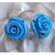 12 мм синие морские коралловые ручной резной цветок серьги серебряные гвоздики класса ААА 2024 - купить недорого