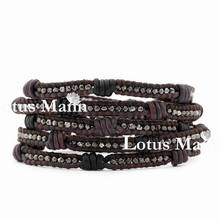 Lotus mann Gunmetal Mixed Wrap Bracelet on Brown Leather 2024 - buy cheap
