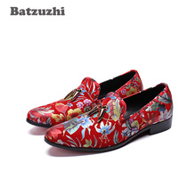 Batzuzhi Super Star Men Shoes Leather Casual Loafer Shoes with Metal Tassels Flowers Print Leather Red Wedding Party Men Shoes 2024 - buy cheap