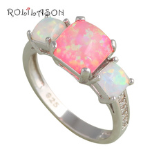Popular online Green & Red fire opal Square design Silver Stamped Party Women Health Fashion Jewelry Ring USA Sz #6#7#8#9 OR620 2024 - buy cheap