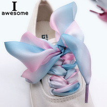 1Pair Ribbon Multicolor Shoelaces Fashion Organza Ribbon Sport Shoes Sneakers Bowknot Flat Shoelaces 3CM Wide 3 Gradient colors 2024 - buy cheap