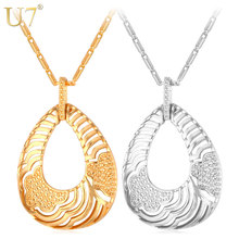 U7 Vintage Hollow Flower Necklace Women Jewelry Gift Gold Color Water Drop Shape Pendants Necklaces Wholesale P579 2024 - buy cheap