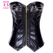Burlesque Women Black Faux Leather Corset Gothic Club Bustier Sexy Overbust Corselet Zipper Punk Corsets and Bustiers Corpete 2024 - buy cheap
