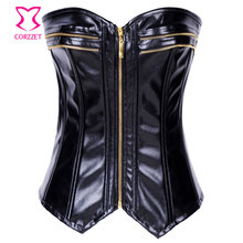 Burlesque espartilho feminino preto de couro falso, espartilho gótico para clube, busto sexy, corselet, zíper, corseletes e bustiers 2024 - compre barato