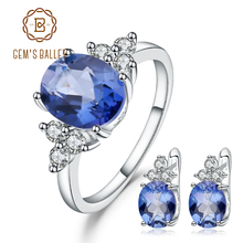 Gem's Ballet 7,10 CT iolita Natural azul místico cuarzo gema conjunto de joyas 925 pendientes de ley conjunto de anillo para mujer boda fina 2024 - compra barato