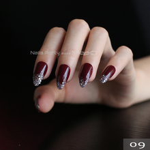 Flash falso prego apontado vampiro cor amêndoa médio preto gradiente glitter unhas falsas nude menina decoração ombre francês 2024 - compre barato