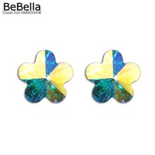 BeBella plum flower stud earrings with Crystals from Swarovski fashion jewelry for women girls Christmas birthday gift 2024 - buy cheap