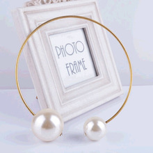 Ожерелье женское с двойным большим искусственным жемчугом, регулируемое Золотое колье-чокер в стиле панк 2024 - купить недорого