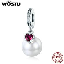 WOSTU 100% 925 Sterling Silver Elegant Pearl Heart CZ Pendant Charms fit Original Women Bracelet Necklace Fashion Jewelry CQC782 2024 - buy cheap