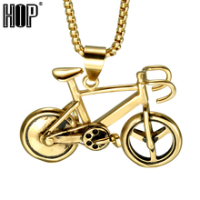 HIP Biker Mens Charm Necklaces Pendants Gold Color 316L Stainless Steel Sports Bike Bicycle Necklace For Men Jewelry 2024 - buy cheap