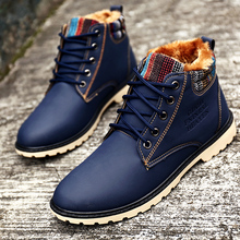 Botas de invierno impermeables para hombre, botines planos informales con cordones, cálidos, de piel, color azul, X854 5 2024 - compra barato