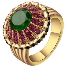 Hainon золотые кольца Роскошные преувеличенные Свадебные кольца с зеленым кристаллом циркония женские ювелирные изделия аксессуары Дешевые 2024 - купить недорого