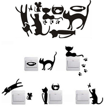 Cute Lovely Cat Mouse Removable Switch Stickers Art Wall Decal DIY Home Decor 2024 - buy cheap