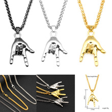 Vintage Men Women I Love You Gesture Hand Sign Language Pendant Chain Necklace Hip Hop Punk Jewelry collares Shellhard 2024 - compre barato