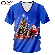 Cjlm roupas masculinas 3d, camiseta com estampa árvore de natal e papai colorida, homem casual de tamanho grande, gola em v 2024 - compre barato