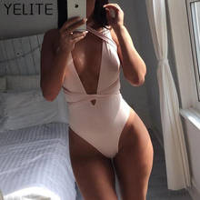 YELITE 2017 New One Piece SwimSuit Deep V Swimwear Women Sexy Push Up Bandage Swimsuit Girls Solid Beach Sports Monokini 2024 - buy cheap