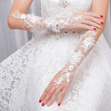 Elegante lantejoulas laço luvas de casamento sem dedos luva de casamento acessórios de casamento luvas de noiva 2024 - compre barato